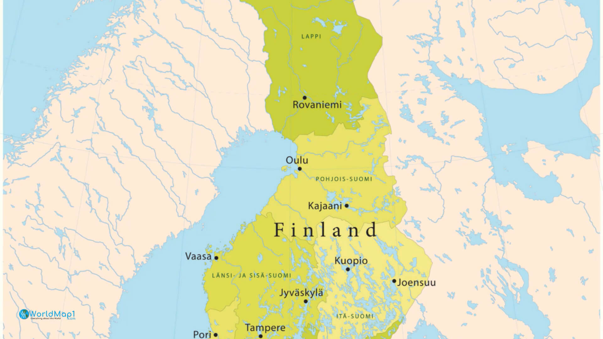 Şehirleri ile Finlandiya Haritası